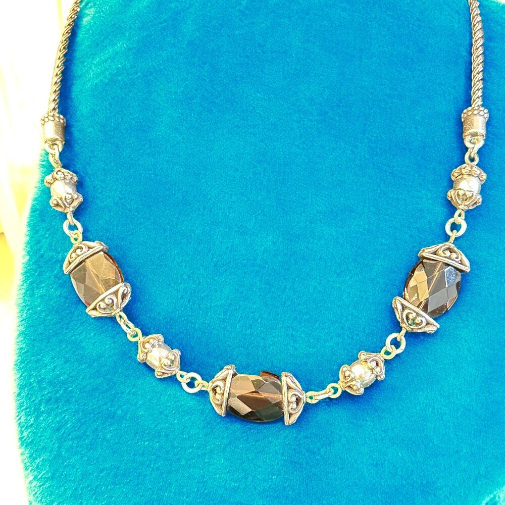 Brighton Night Mist Silver Tone Scrolled Smokey Quartz Stone Necklace & Bracelet - Picture 11 of 13